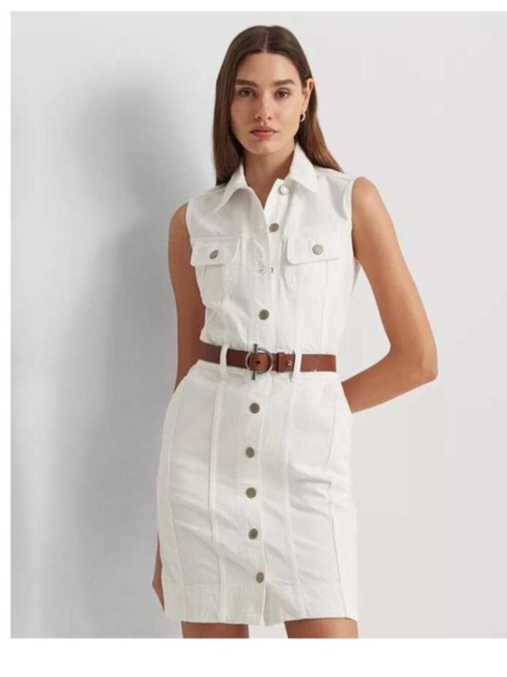 Lauren Jeans Co. Ralph Lauren Denim Trucker Dress Womens 14 White Sleeveless